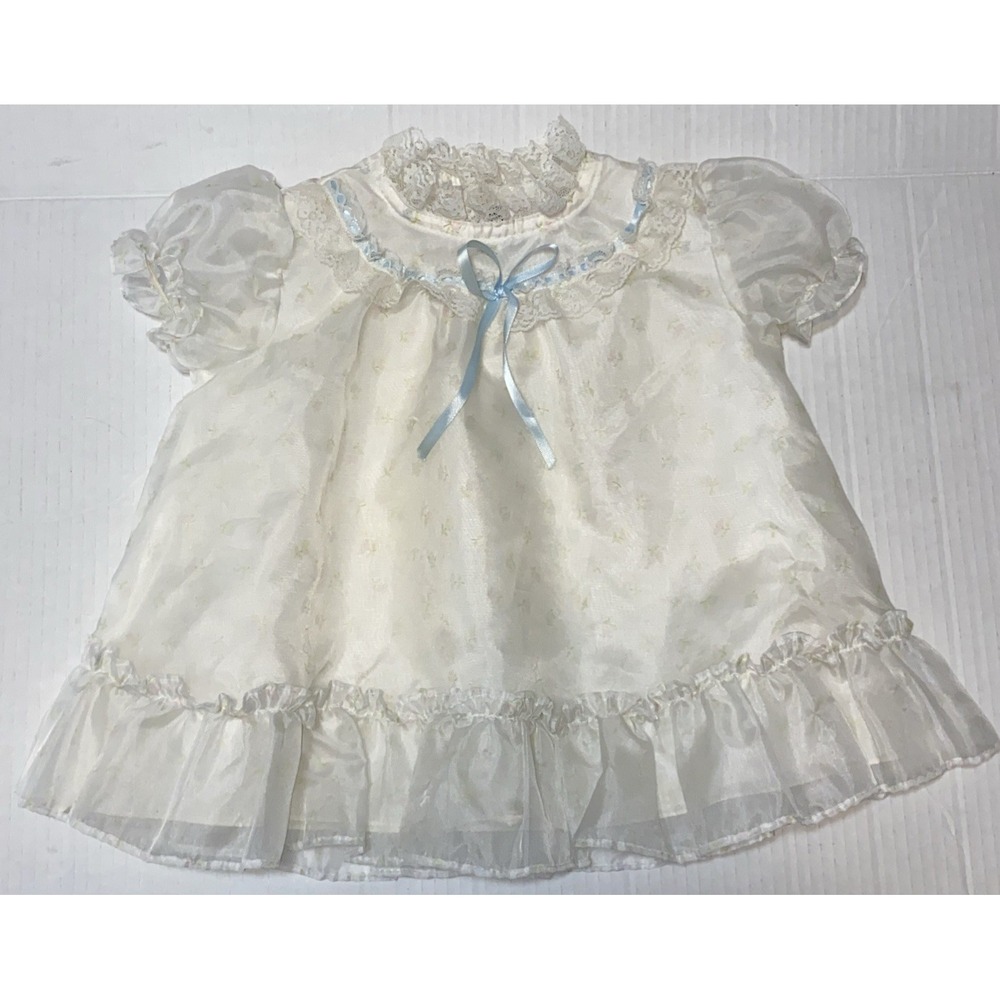 VTG Haddad Brothers Dress Blue Frilly Baby 24 Months Lace Eyelet Collar Floral